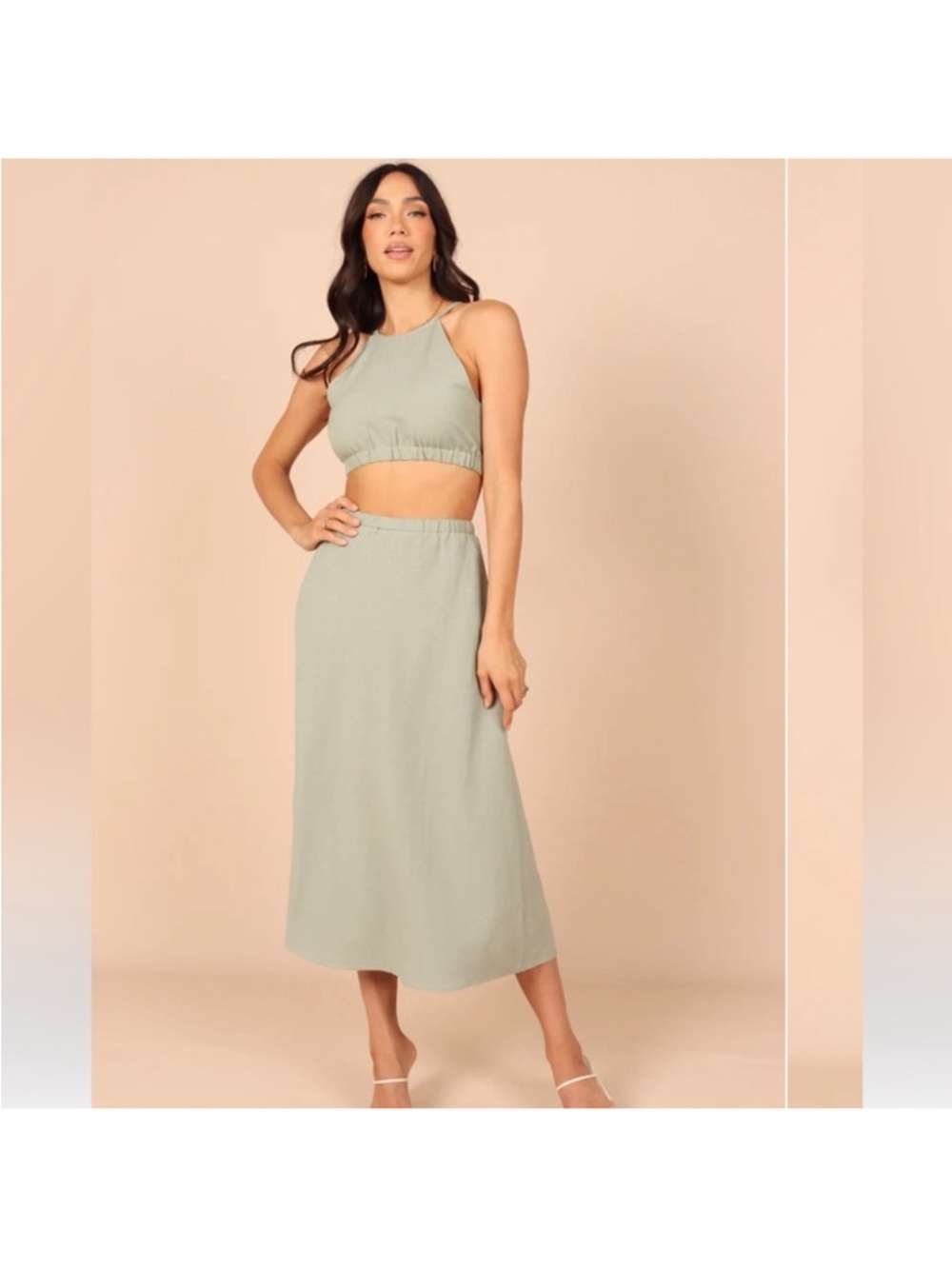 Petal & Pup Linen Blend Sage Midi Skirt set